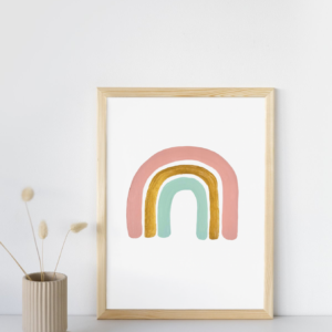 Kinderzimmer Bild Regenbogen Zuckerwatten Rosa, Gold, Türkis Kunstdruck