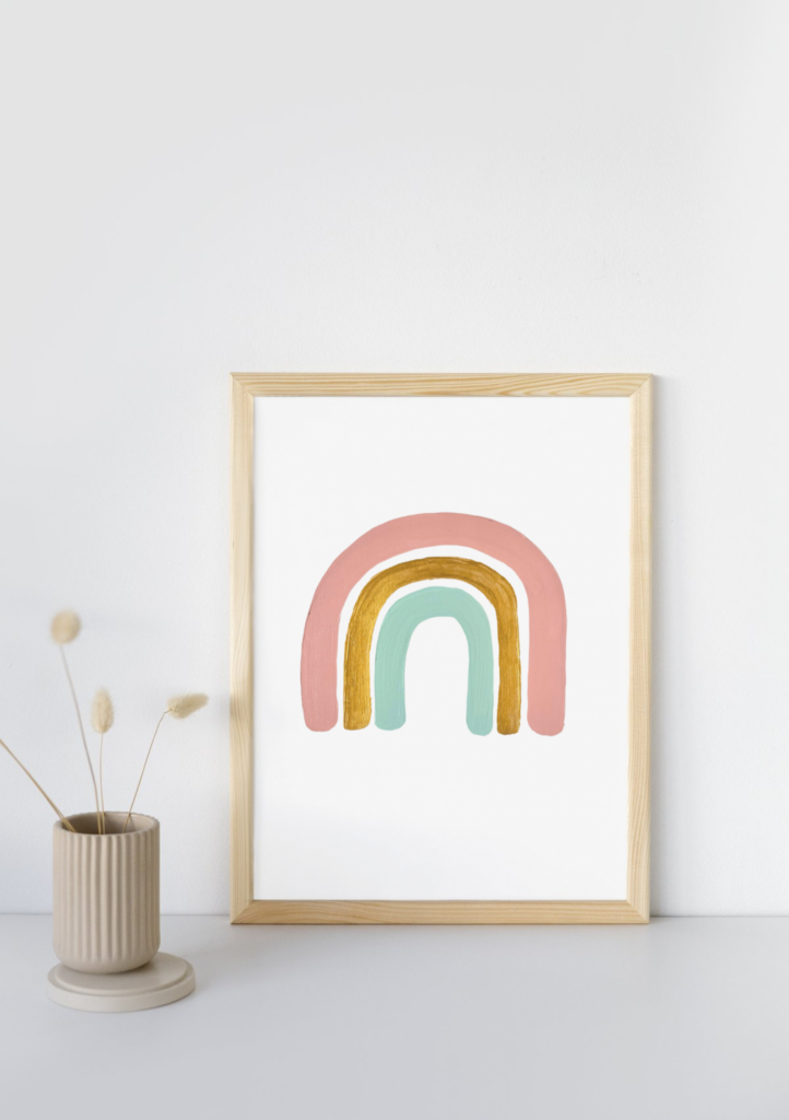 Kinderzimmer Bild Regenbogen Zuckerwatten Rosa, Gold, Türkis Kunstdruck